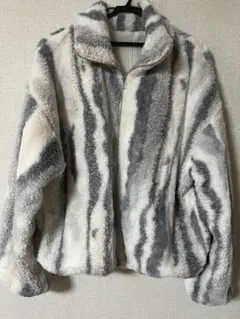 しまむら ファー　ボア　ジャケット ブルゾン　MIX柄　アウター　グレー