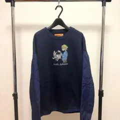 レフトアローン Left Aloneトレーナー スウェット 刺繍ロゴネイビー紺L