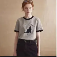 fano studios 猫プリント 半袖Tシャツ グレー