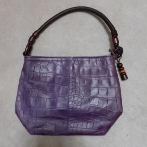 紫色 クロコダイル風 レザーハンドバッグ