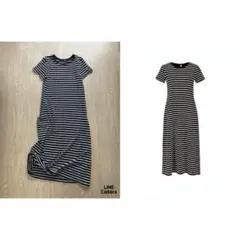 ユニクロ ボーダー ロングワンピース 半袖 黒 白 ブラック ホワイト