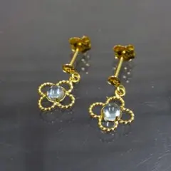 18金 K18 天然アクアマリン デザイン ピアス 両耳 ジュエリー