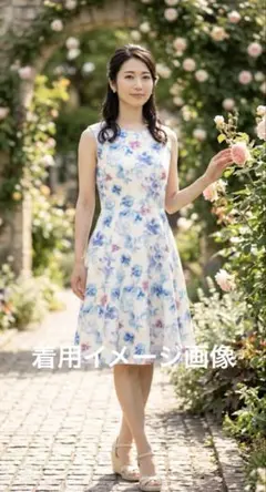 【未着用】【美品】ソアリーク　花柄ノースリーブワンピース　ワッフル素材のサムネイル