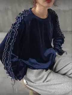 コーデュロイ　春　フリル　リボン　長袖　ロンT カットソー