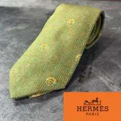 【極美品】HERMES エルメス ネクタイ 希少柄 マスク 仮面 グリーン系