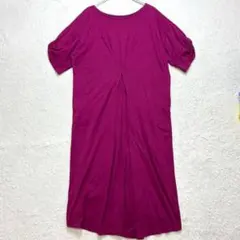 レプシィム【F】ボルドー 半袖ロングワンピース タックデザイン ゆったり 夏