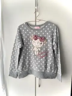 メゾピアノ グレー ドット柄 クマ刺繍 トレーナー　160