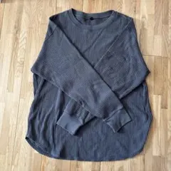 ユニクロ UNIQLO ワッフルクルーネックT チャコール　L長袖
