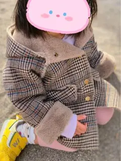 キッズ100サイズ　チェック柄ダッフルコート