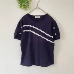 オプティ［F］美品◎大人ナチュラル◎ぽわん袖◎パール×フラワー刺繍カットソーのサムネイル