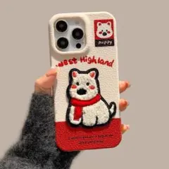 iPhone17用ケース West Highland 犬 刺繍モチーフ