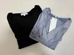 スーツカンパニー　Vネック長袖Tシャツセット 黒 水色