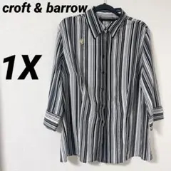 croft & barrow ストライプシャツ 【1X】天使ブローチ付き　七分袖