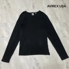 アヴィレックス ロンT 長袖 Vネック サーマル ミリタリー ブラック