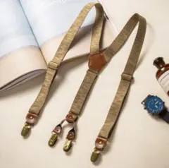 y型　ヴィンテージ　サスペンダー　布素材　英国風　ユニセックス　フォーマル