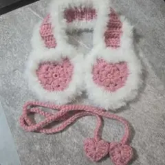 ハンドメイド イヤーマフ かぎ針編み ピンク ホワイト 冬 防寒 可愛い