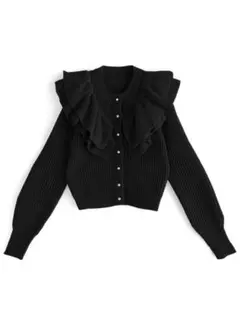 グレイル　ダブルフリルニットカーディガン　ブラック