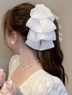 SHEIN 多層ホワイトシフォンメッシュリボンヘアクリップのサムネイル