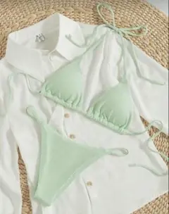 【美品】海外 水着 ビキニ インポート 韓国 ミントグリーン リゾート お洒落