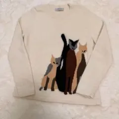 美品希少COKETTS COLLECTION 猫柄ニット アンゴラ混 アイボリー