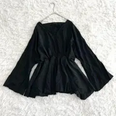 GORGE ゴージ Ｖネックギャザーフレアトップス F ブラック 上品 可愛い