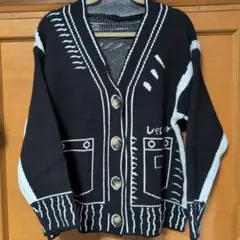 韓国　ブラック/ホワイト ストライプ カーディガン