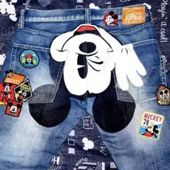 値下！【ミッキーマウス デニムパンツ】ディズニー サイズL ヴィンテージ