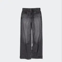 【新品】完売ユニクロUNIQLO　ワイドストレートジーンズ　24　グレーGRAY