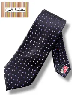 【未使用級】ポールスミス ネクタイ 黒 ドット 紫 裏地花柄 高級シルク 美品