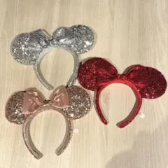 ディズニーカチューシャ3点セット シルバー　赤　ピンク