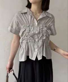 Thevon ブラウス 半袖 オフホワイト チェック シャーリング ショートのサムネイル