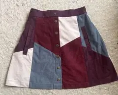 【ナイスクラップ】 フェイクスエードパッチワーク台形ミニスカート