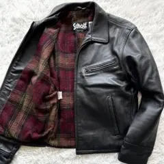 希少XL✨ショット　レザージャケット　裏地チェック　黒　40サイズ
