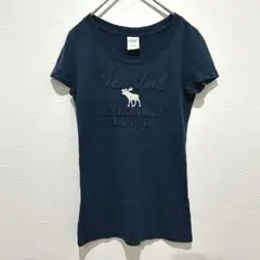 アバクロンビー&フィッチ(S)Tシャツ ネイビー ロゴ 刺繍 半袖 レディース