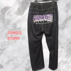 【レア】 JUNGLE STORM デニムパンツ グラフィティ刺繍 黒 バギーのサムネイル