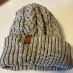 グレー ケーブル編み ニットビーニー
