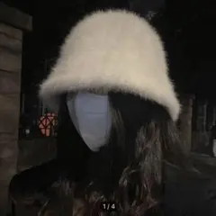 ファー　バケットハット 白
