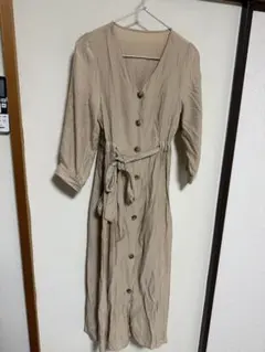 【GIRL】Vネックボタンロングワンピース ベージュ M ポリエステル 洗える