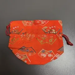 【未使用品】赤い花柄 和装用バッグ 約20cm x 15cm