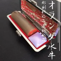 オランダ水牛印鑑15mm、男性の銀行印に最適、高級本革印鑑ケース付き