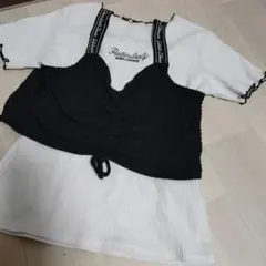 ロゴストラップ付き 重ね着風トップス