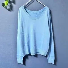 il Lino【38】トップス　ニットセーター　Vネック　空色　日本製