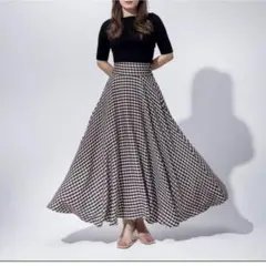 ジェンヌ JENNE ギンガムチェック　ロング　フレアスカート　黒　Mサイズのサムネイル