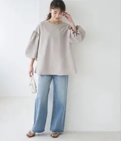 cocaボリュームスリーブブラウス グレージュ