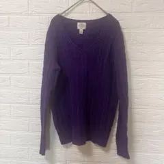 パープル Vネックニット [M] ケーブルニット 紫 セーター パープル