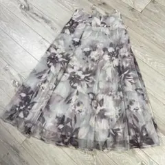 アプワイザーリッシェ花柄フレアスカート グレー系 パープル系 サイズ2