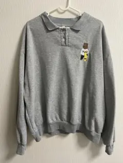 レディース　トレーナー　ネックスウェットシャツ　ワンポイント熊　くま