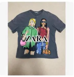 ZARA イラストプリント Tシャツ グレー EUR S