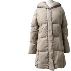 週末セール ef-de ダウンコート ミドル丈 ベージュ ビッグカラー リブ袖