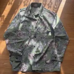 ペイズリー柄長袖シャツ オリーブグリーン